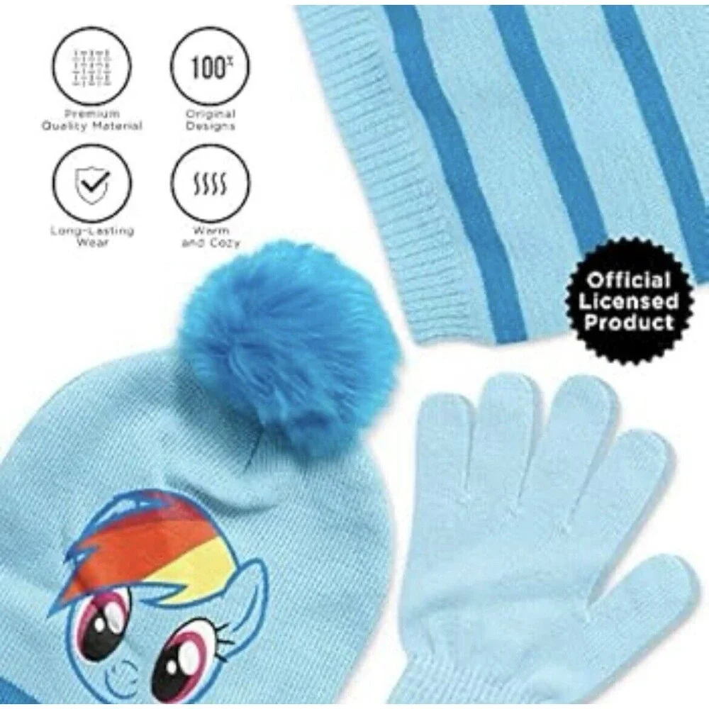 Hasbro My Little Pony Girls Winter Pom Pom Beanie Gloves & Gaiter Set Age 4-7
